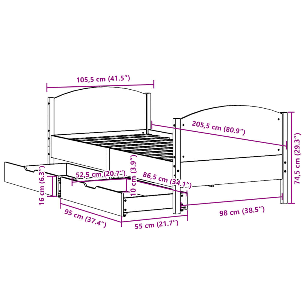 vidaXL Cadre de lit sans matelas blanc 100x200 cm bois de pin massif