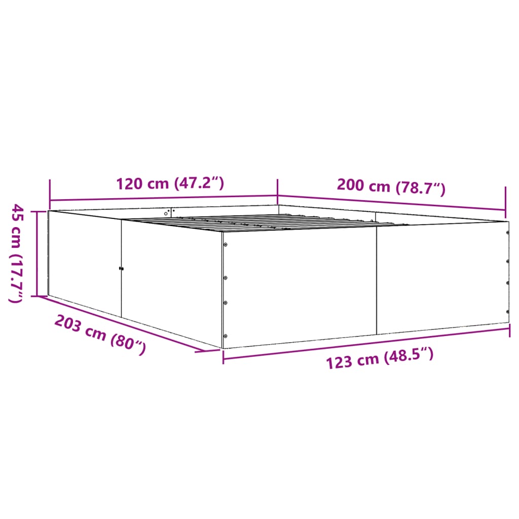 vidaXL Cadre de lit chêne fumé 120x200 cm bois d'ingénierie