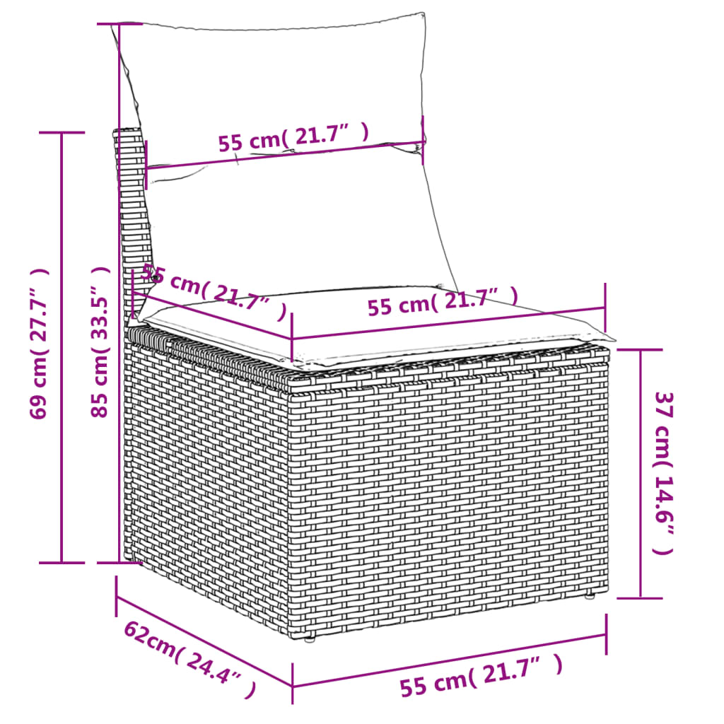 vidaXL Salon de jardin avec coussins 7 pcs gris résine tressée