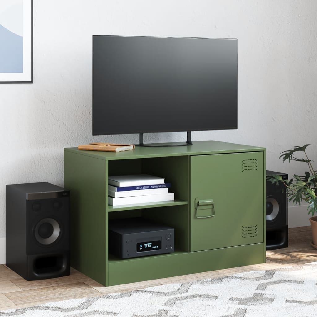 vidaXL Meuble TV vert olive 67x39x44 cm acier