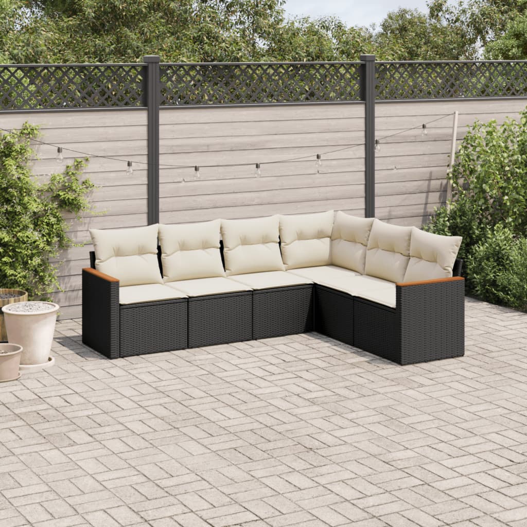 vidaXL Salon de jardin 6 pcs avec coussins noir résine tressée