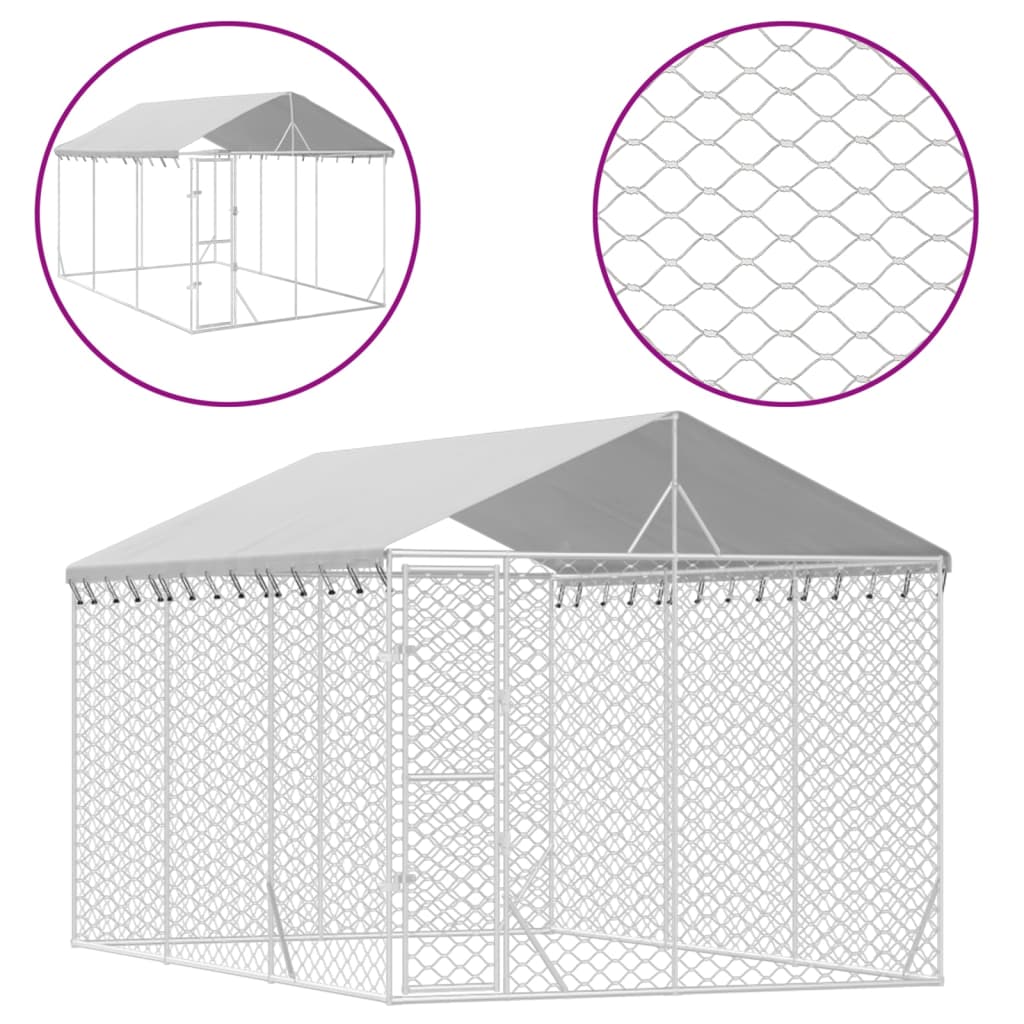 vidaXL Chenil d'extérieur pour chiens avec toit argenté 3x4,5x2,5 m