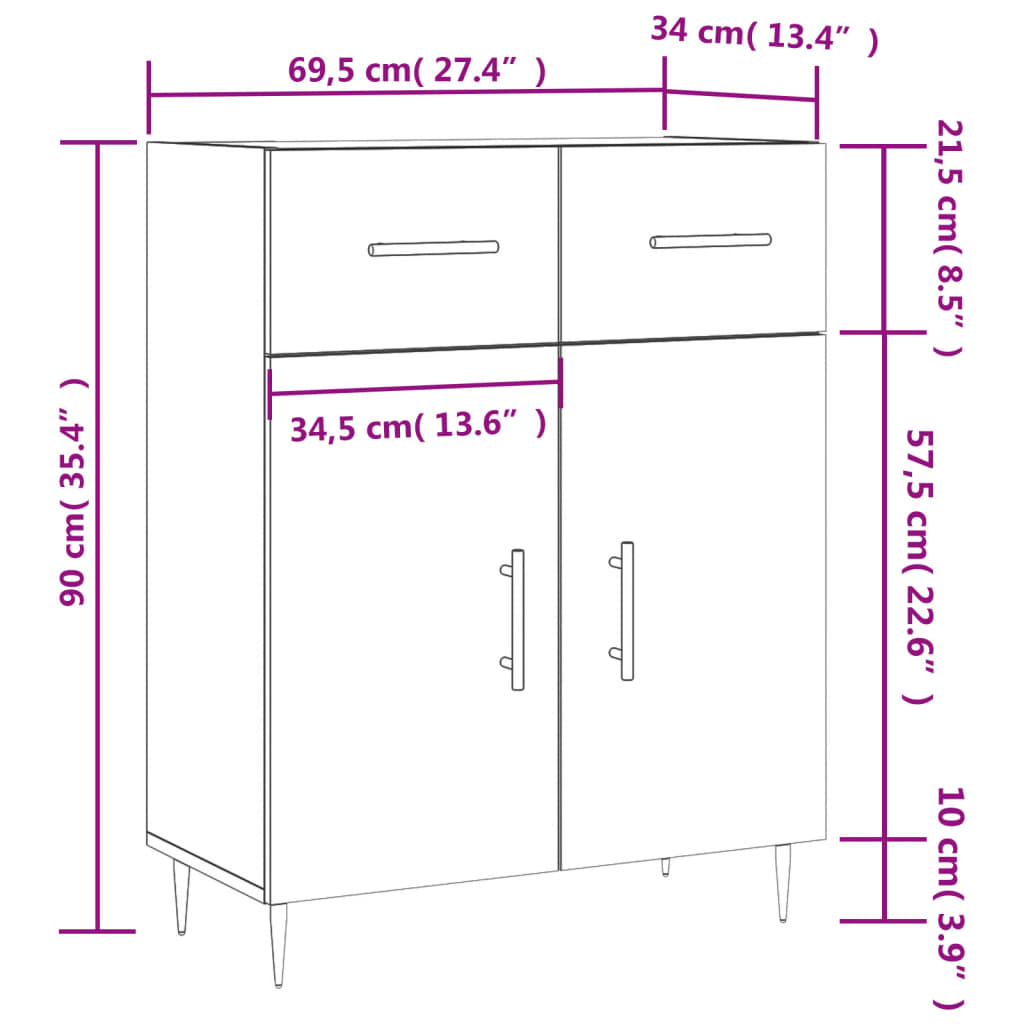 vidaXL Buffet gris béton 69,5x34x90 cm bois d'ingénierie