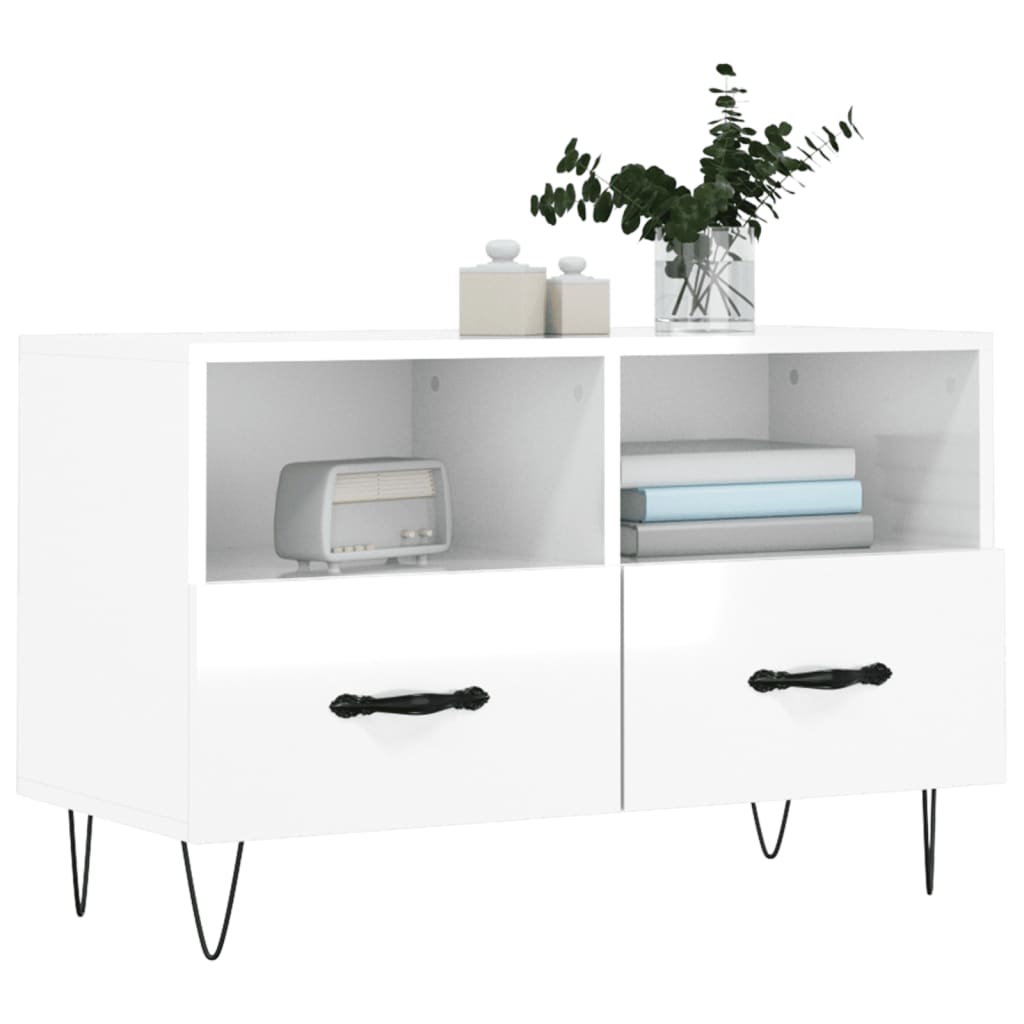 vidaXL Meuble TV Blanc brillant 80x36x50 cm Bois d'ingénierie