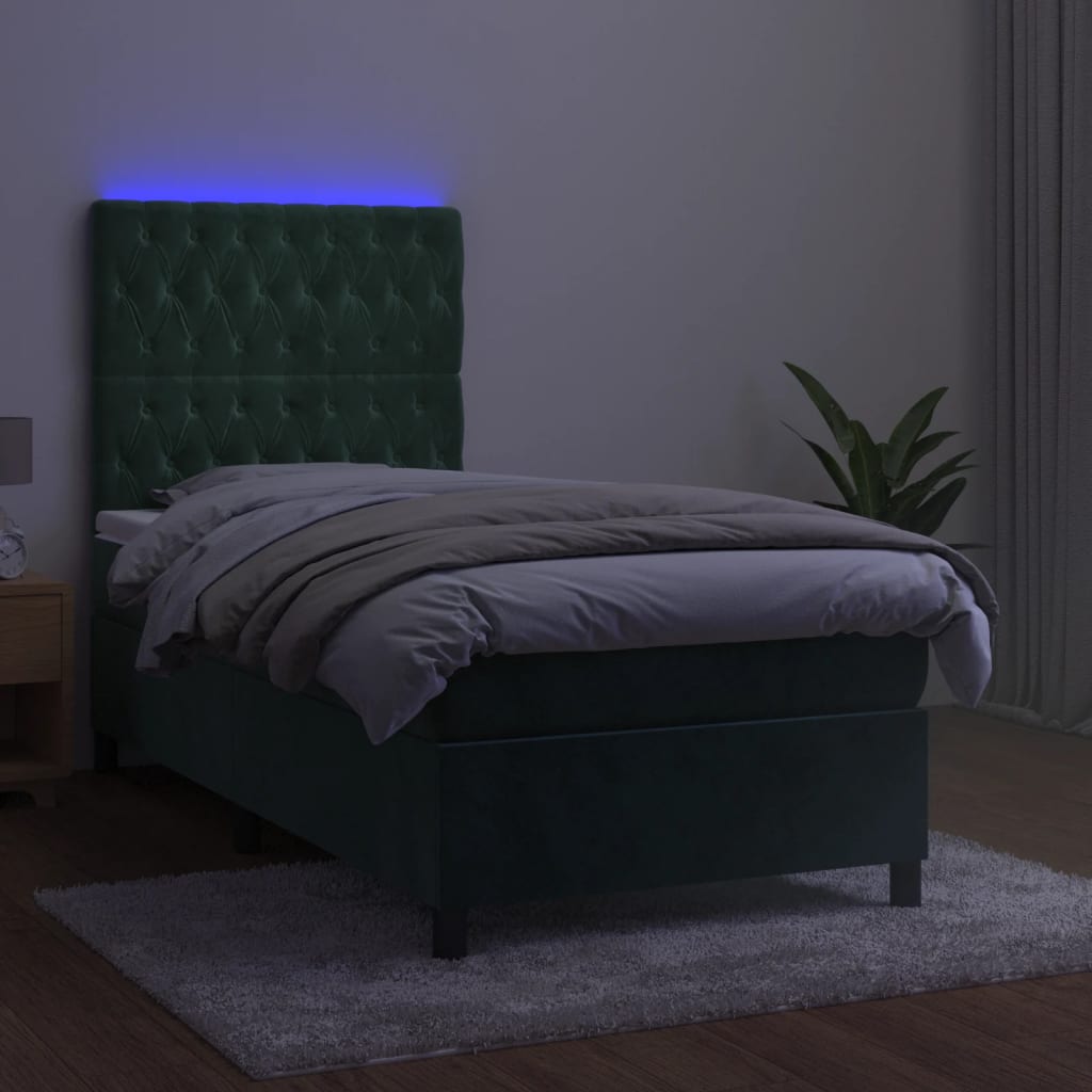 vidaXL Sommier à lattes de lit et matelas et LED Vert foncé 90x190 cm