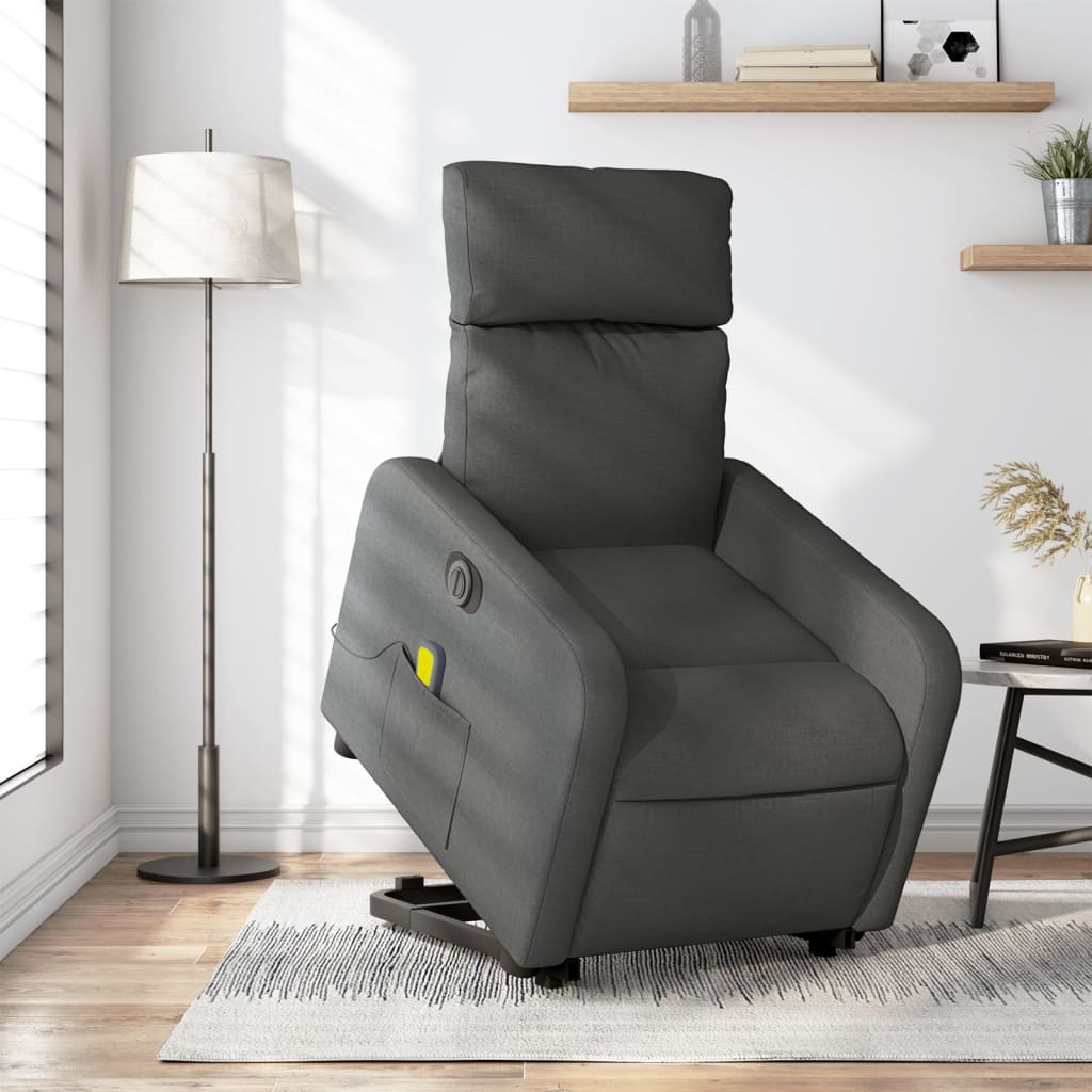 vidaXL Fauteuil inclinable de massage électrique Gris foncé Tissu