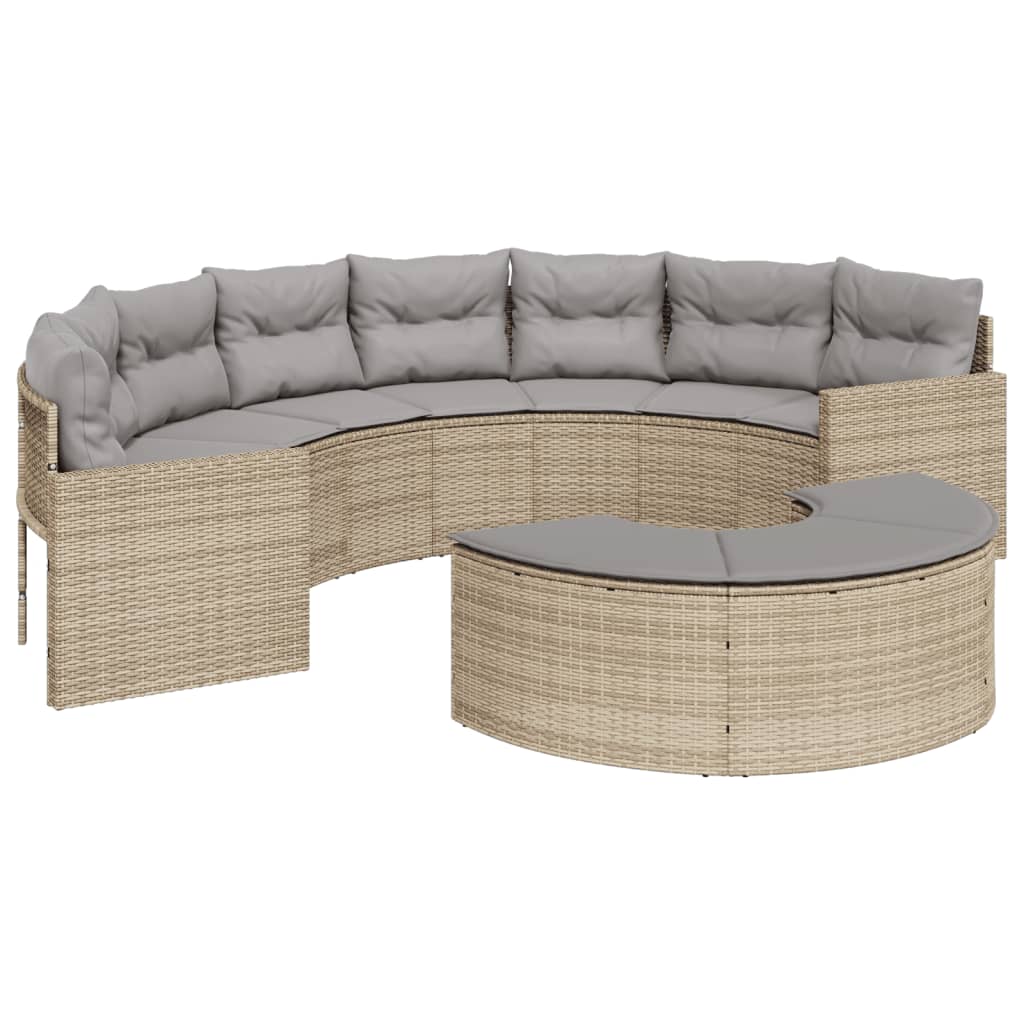 vidaXL Canapé de jardin avec coussins demi-rond beige résine tressée