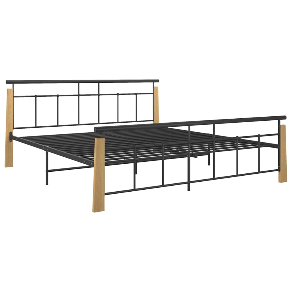 vidaXL Cadre de lit sans matelas métal bois de chêne massif 180x200 cm