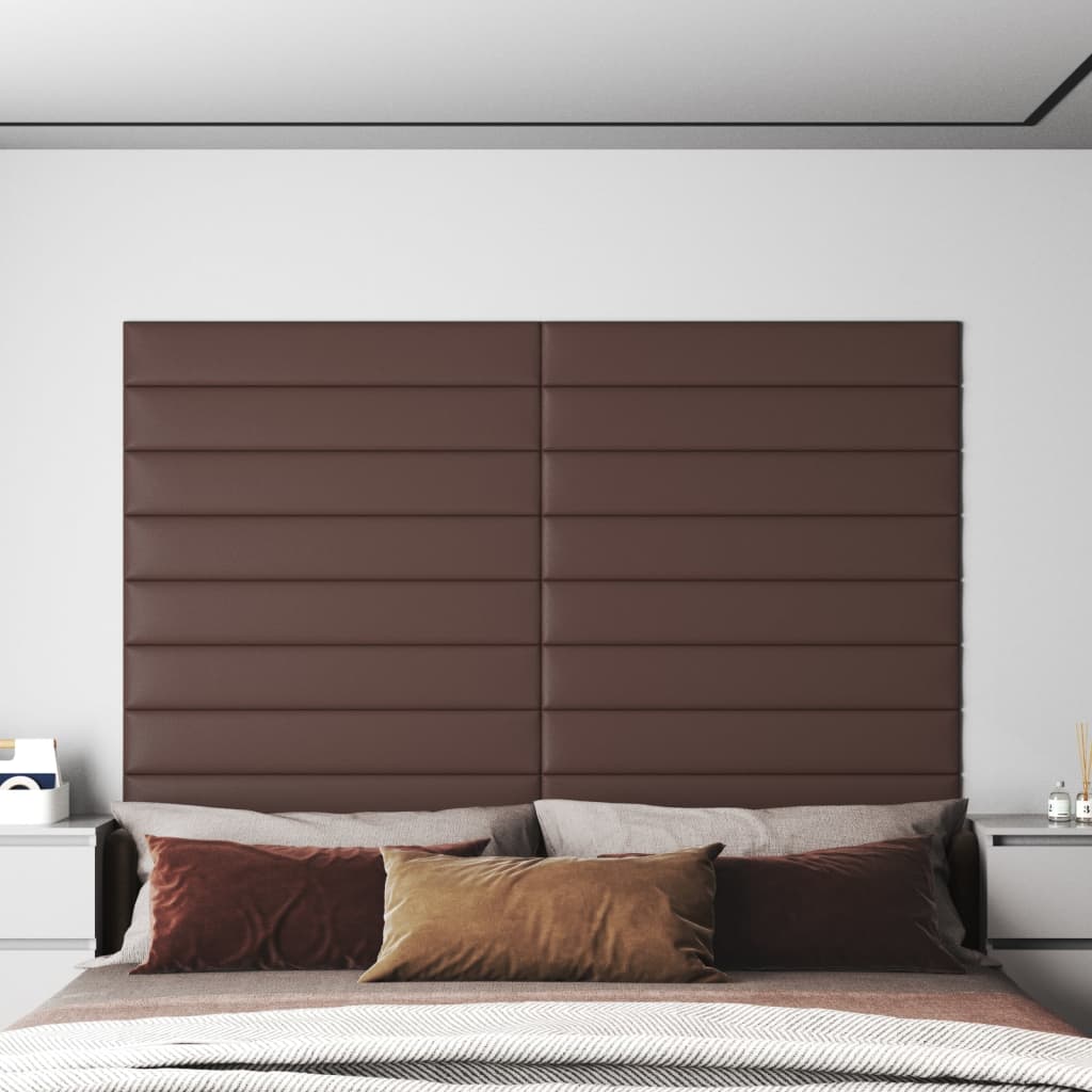 vidaXL Panneaux muraux 12 pcs Marron 90x15 cm Similicuir 1,62 m²