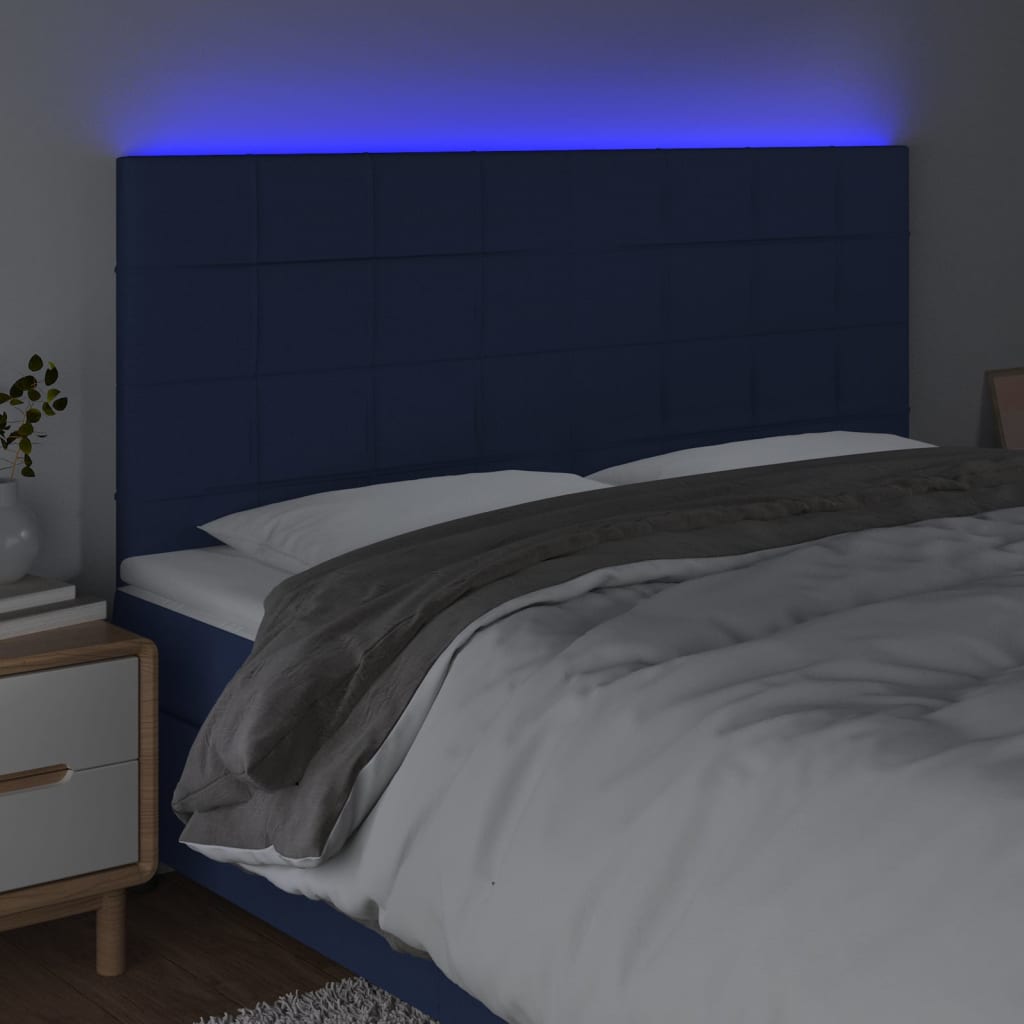 vidaXL Tête de lit à LED Bleu 180x5x118/128 cm Tissu