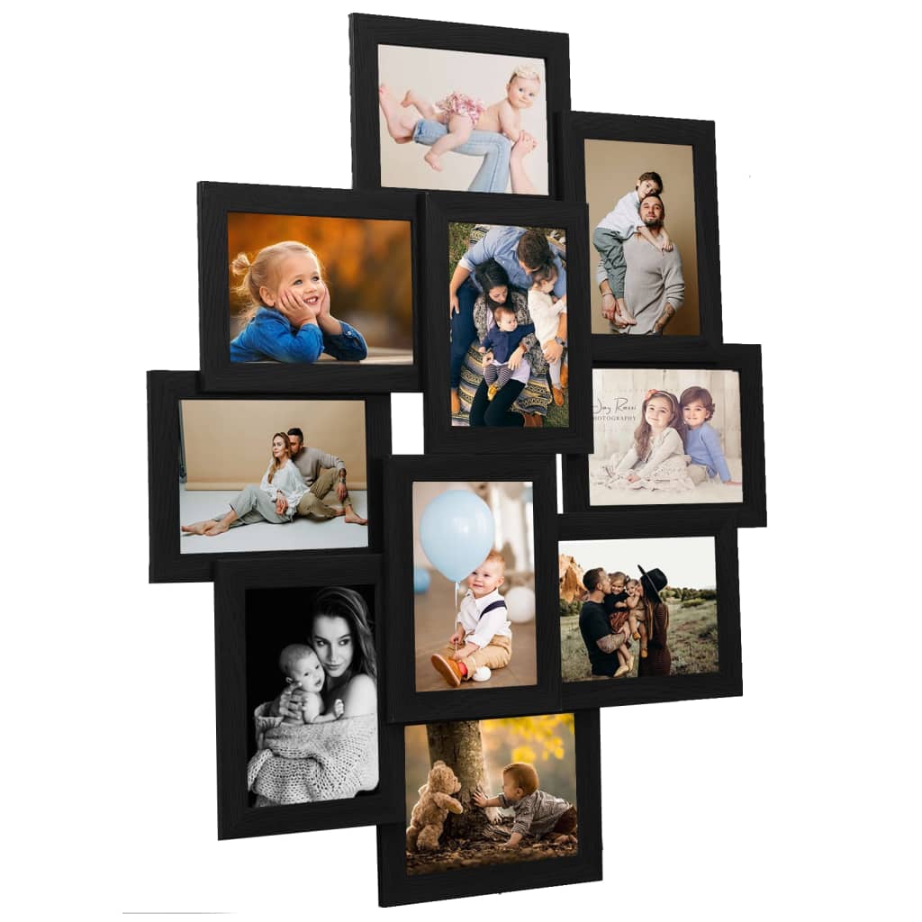 vidaXL Collage de cadres photo pour photo de 10x(10x15 cm) Noir MDF