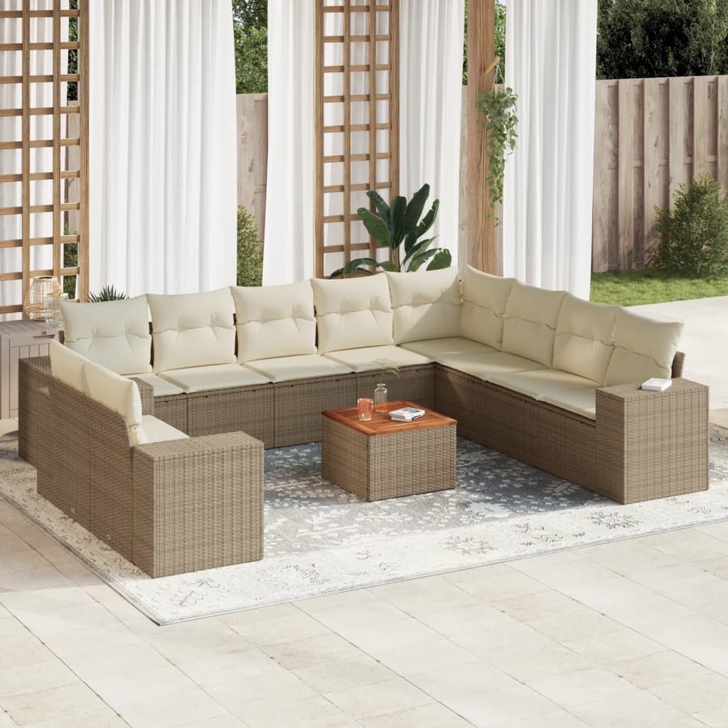 vidaXL Salon de jardin 11 pcs avec coussins beige résine tressée