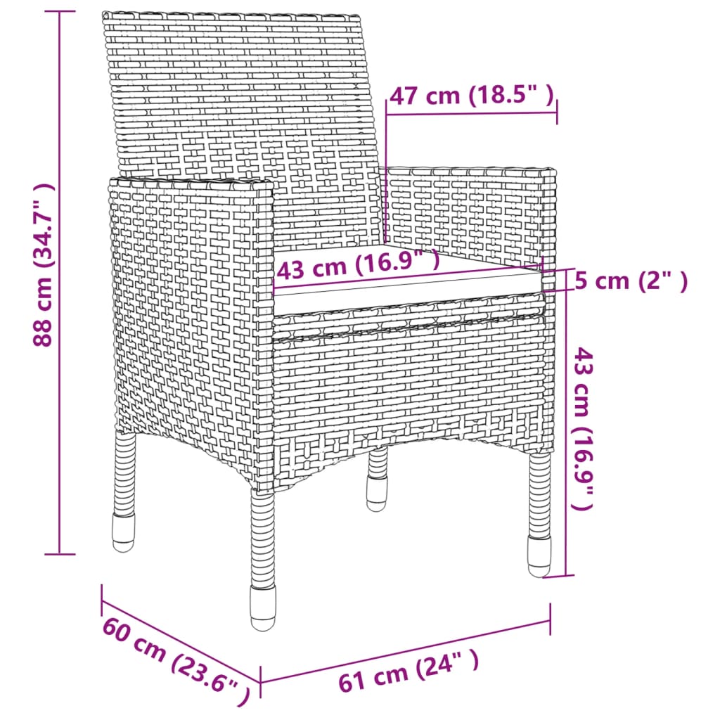 vidaXL Ensemble à manger d'extérieur 5pcs coussins résine tressée gris