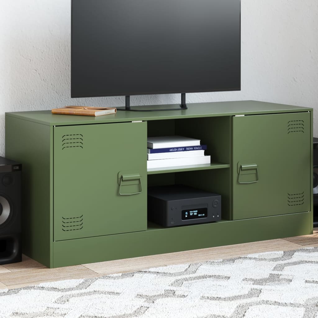 vidaXL Meuble TV vert olive 99x39x44 cm acier