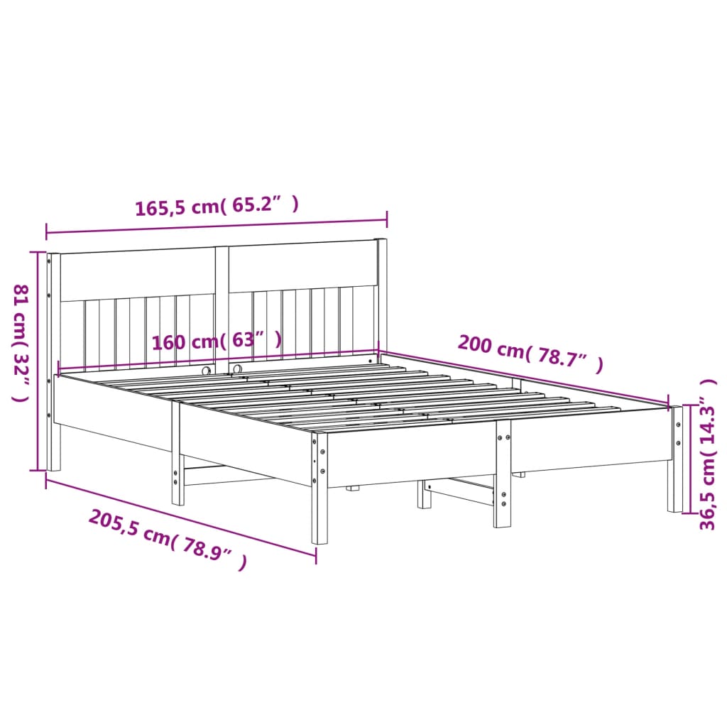 vidaXL Cadre de lit sans matelas cire marron 160x200cm bois pin massif