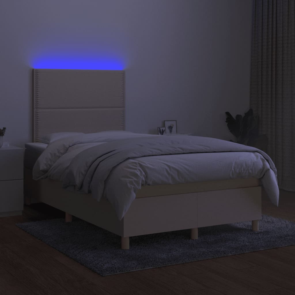 vidaXL Sommier à lattes de lit matelas et LED crème 120x190 cm tissu