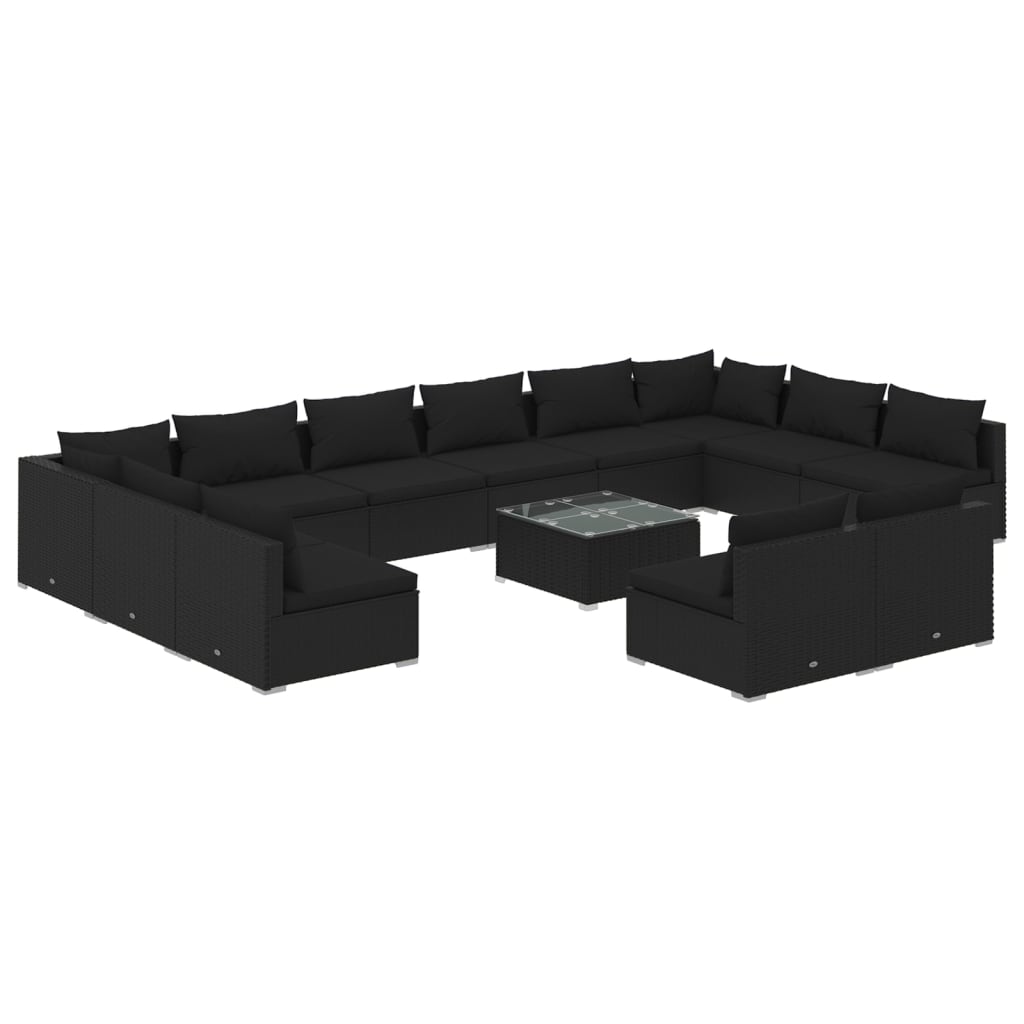 vidaXL Salon de jardin 13 pcs avec coussins Noir Résine tressée