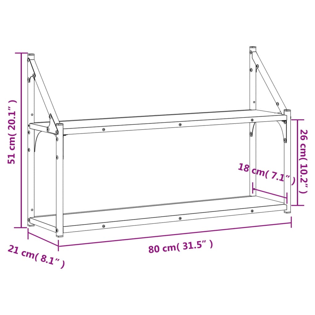 vidaXL Étagère murale 2 niveaux chêne sonoma 80x21x51 cm