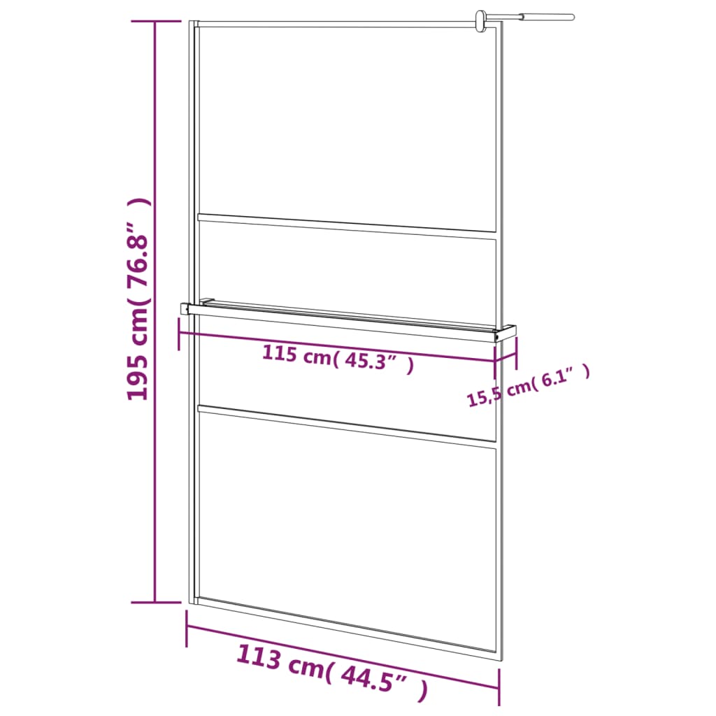 vidaXL Paroi de douche avec étagère Noir 115x195cm Verre ESG&Aluminium