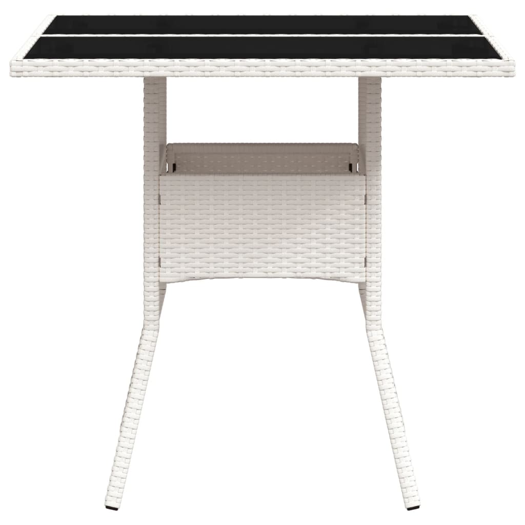 vidaXL Table de jardin dessus en verre blanc 80x80x75cm résine tressée