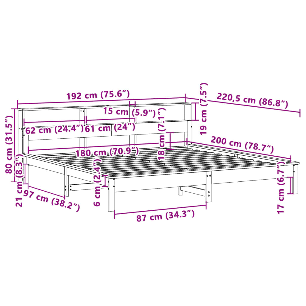 vidaXL Cadre de lit sans matelas blanc 180x200 cm bois massif de pin