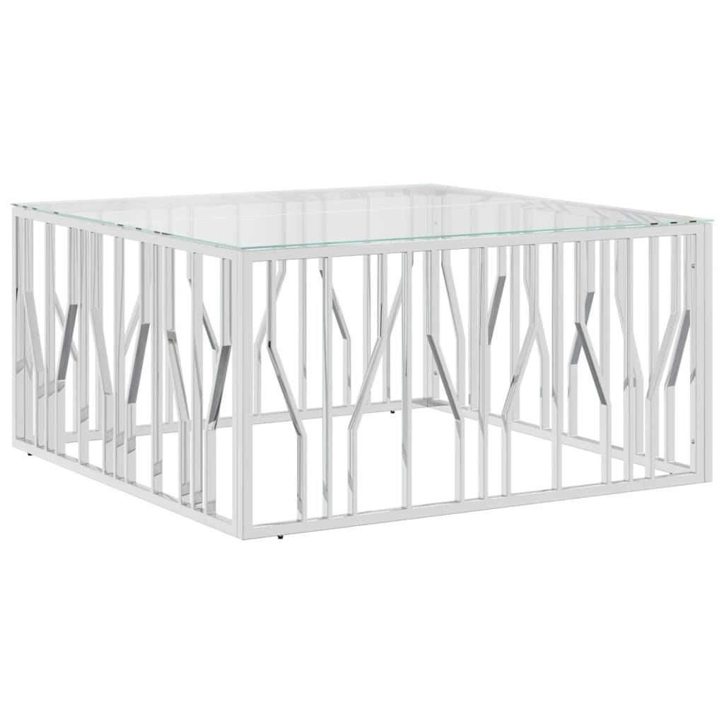 vidaXL Table basse 100x100x50 cm acier inoxydable et verre