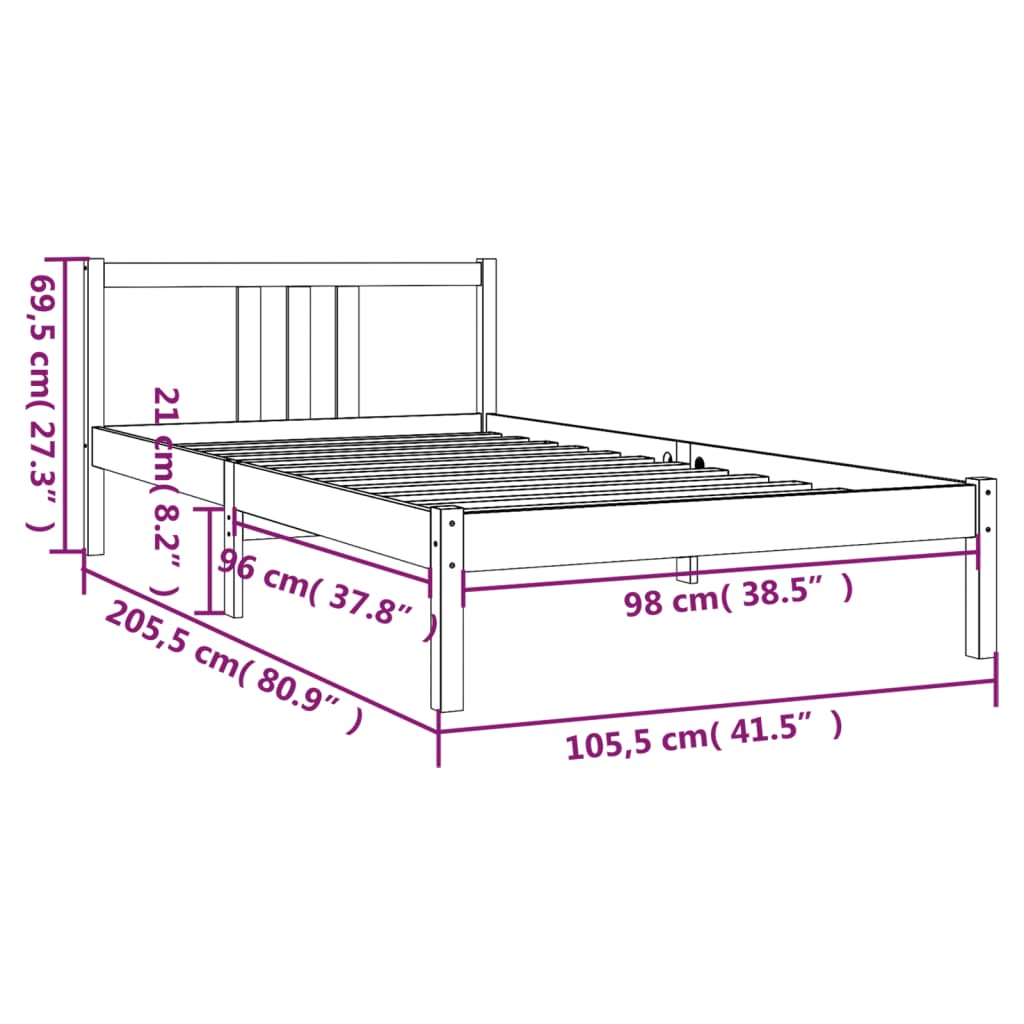 vidaXL Cadre de lit Marron miel Bois massif 100x200 cm