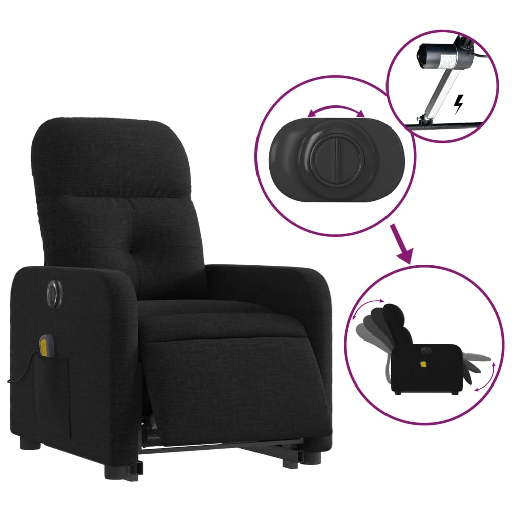 vidaXL Fauteuil inclinable de massage électrique Noir Tissu