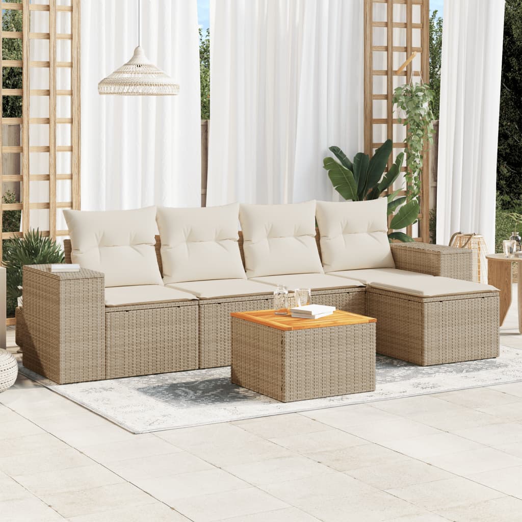 vidaXL Salon de jardin avec coussins 6 pcs beige résine tressée