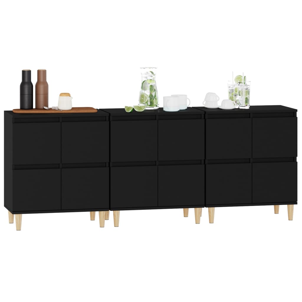 vidaXL Buffets 3 pcs noir 60x35x70 cm bois d'ingénierie