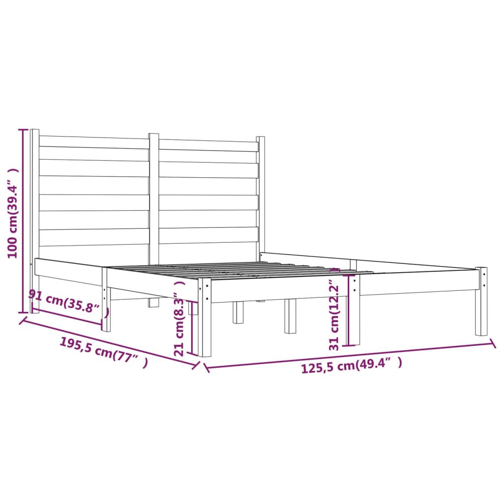 vidaXL Cadre de lit Noir Bois de pin massif 120x190 cm Petit double