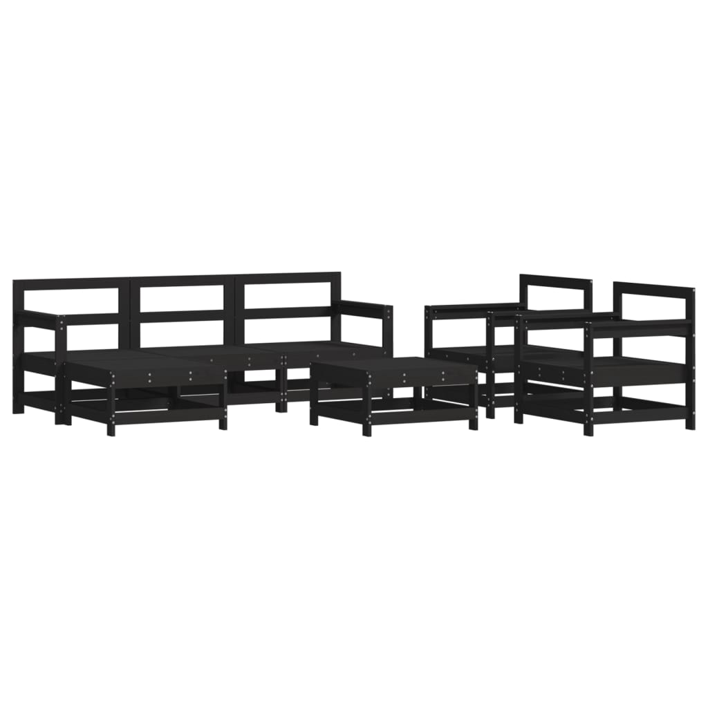 vidaXL Salon de jardin 7 pcs avec coussins noir bois massif