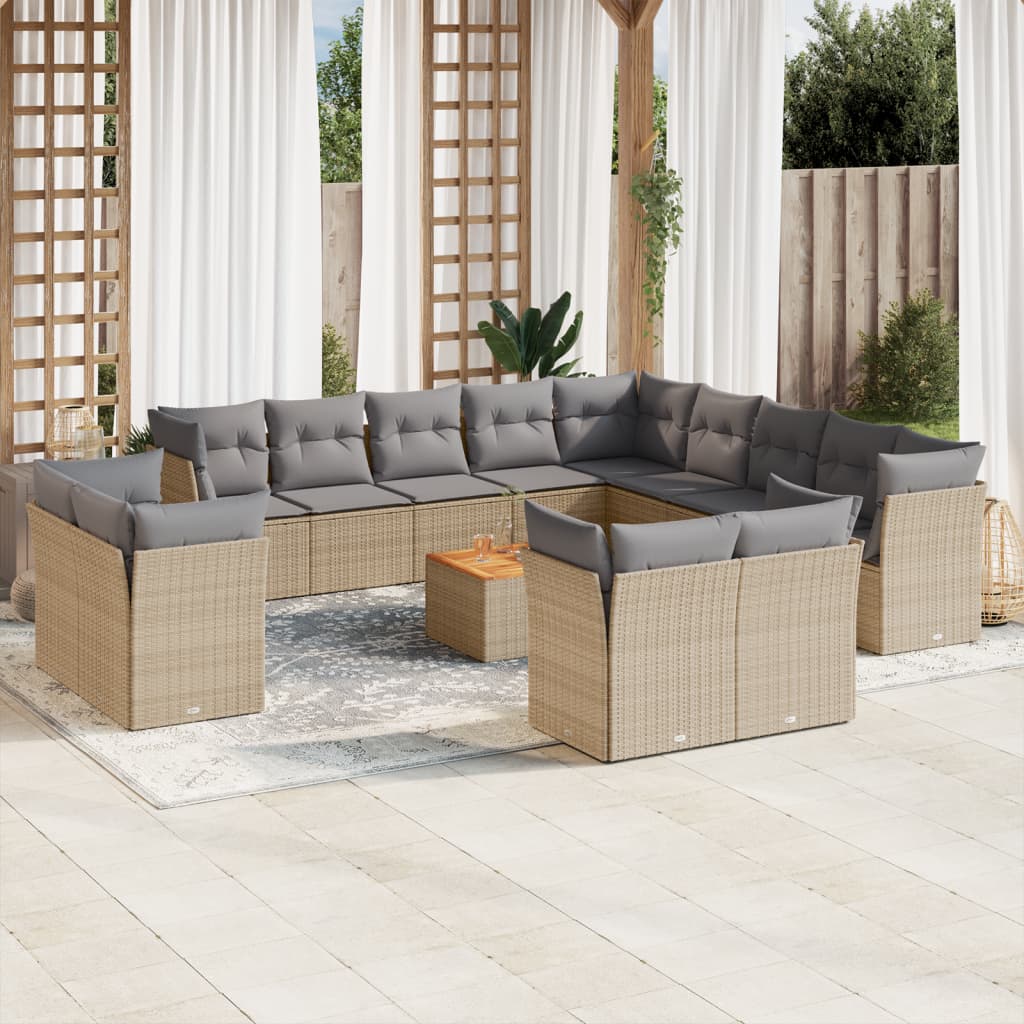 vidaXL Salon de jardin avec coussins 14 pcs beige résine tressée