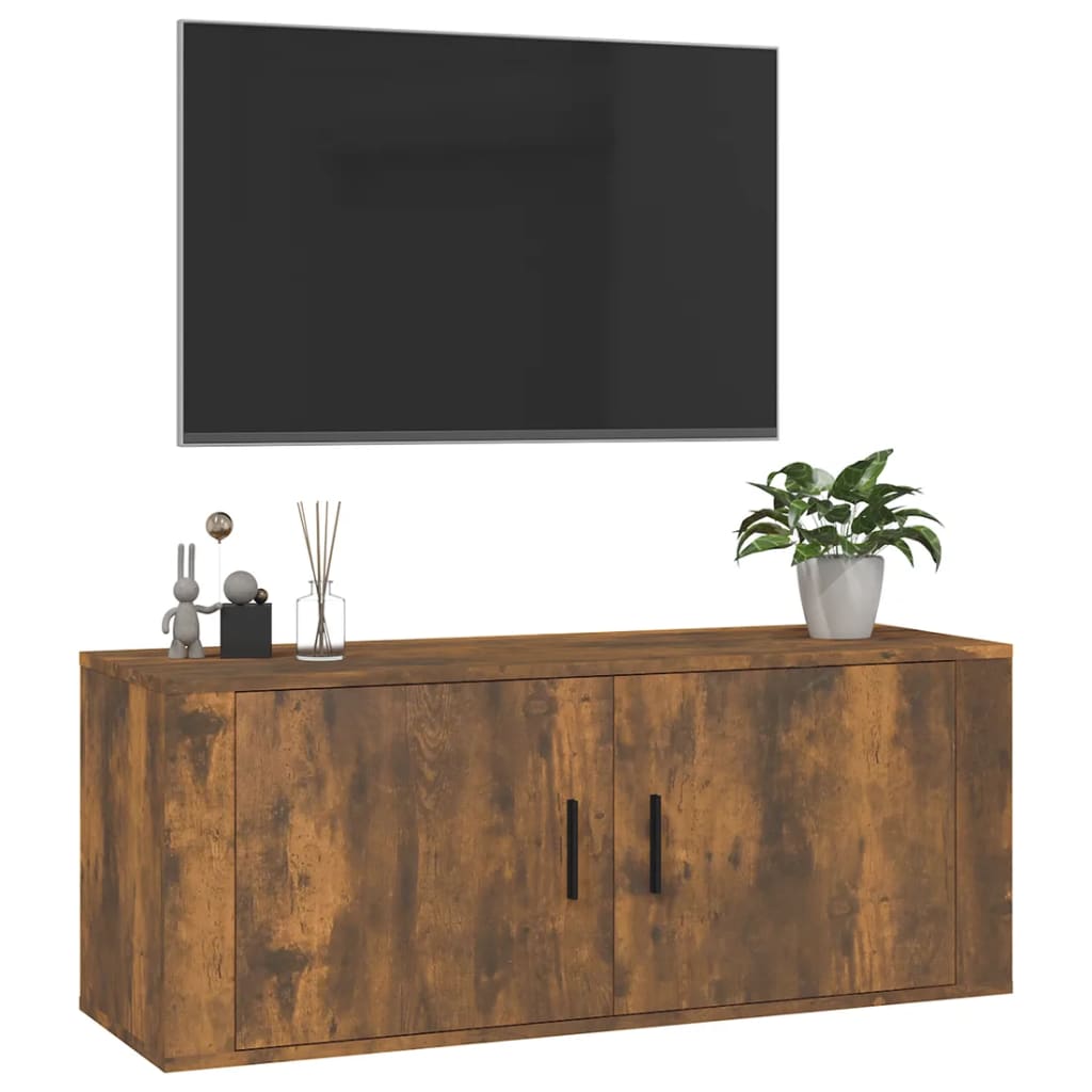 vidaXL Meuble TV mural Chêne fumé 100x34,5x40 cm