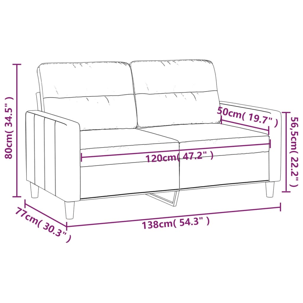 vidaXL Canapé à 2 places Crème 120 cm Tissu