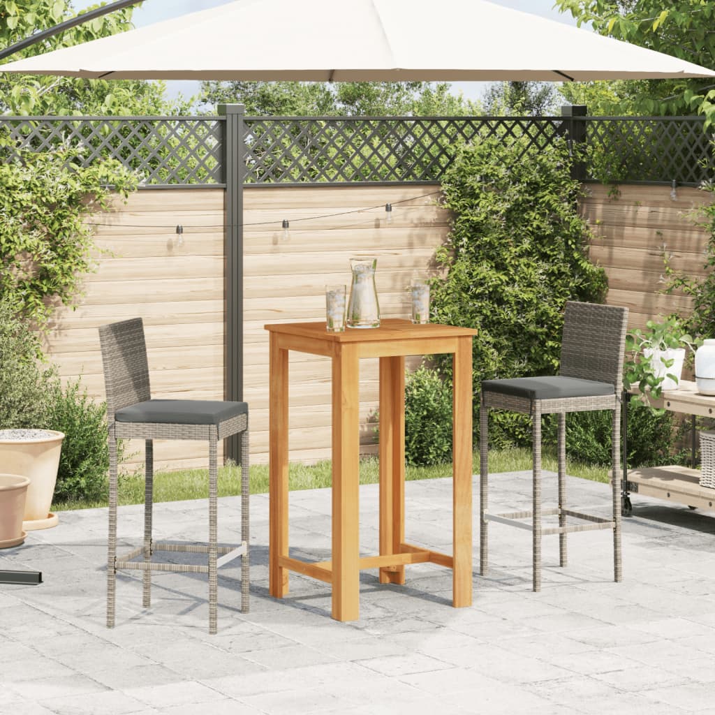 vidaXL Ensemble de bar de jardin 3 pcs gris bois massif acacia rotin