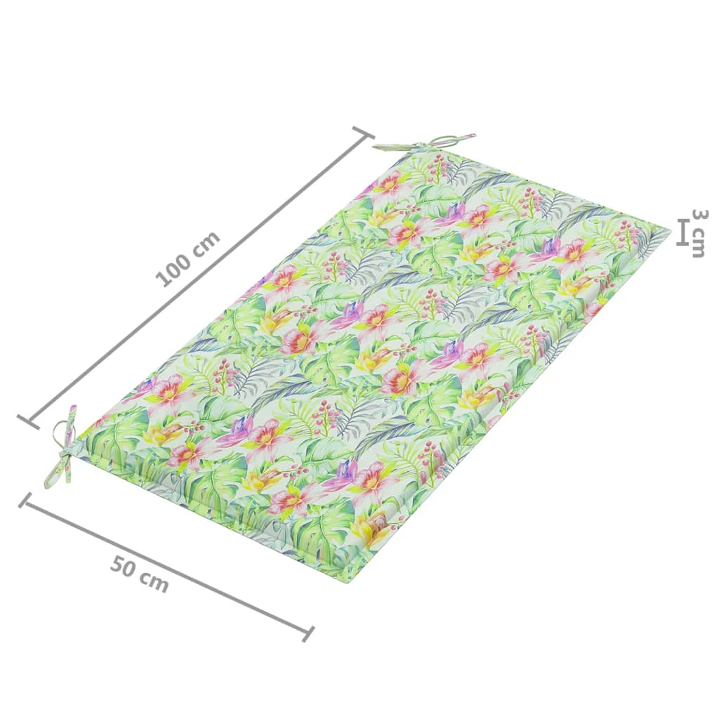 vidaXL Coussin de banc de jardin motif de feuilles 100x50x3 cm