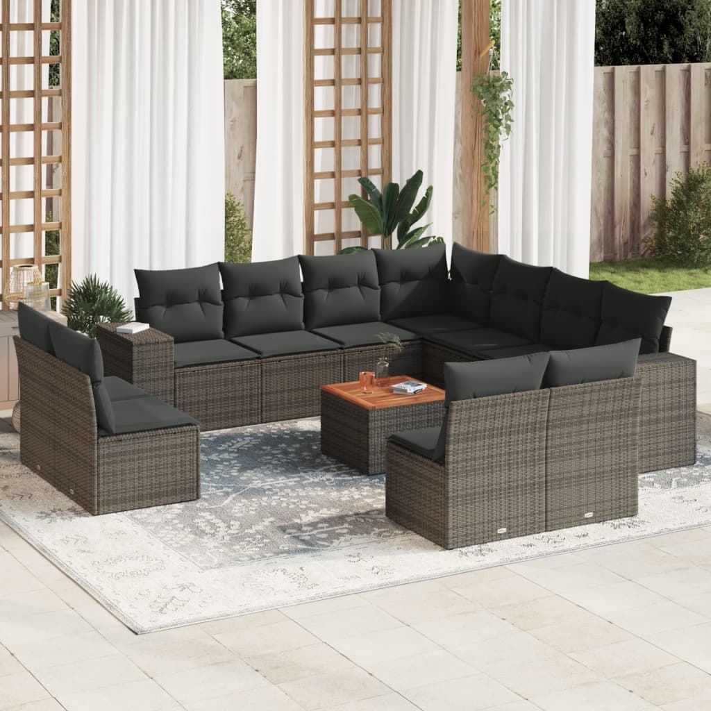 vidaXL Salon de jardin avec coussins 12 pcs gris résine tressée