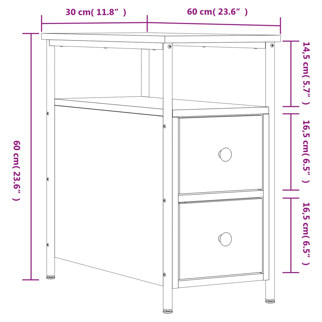 vidaXL Table de chevet chêne marron 30x60x60 cm bois d'ingénierie