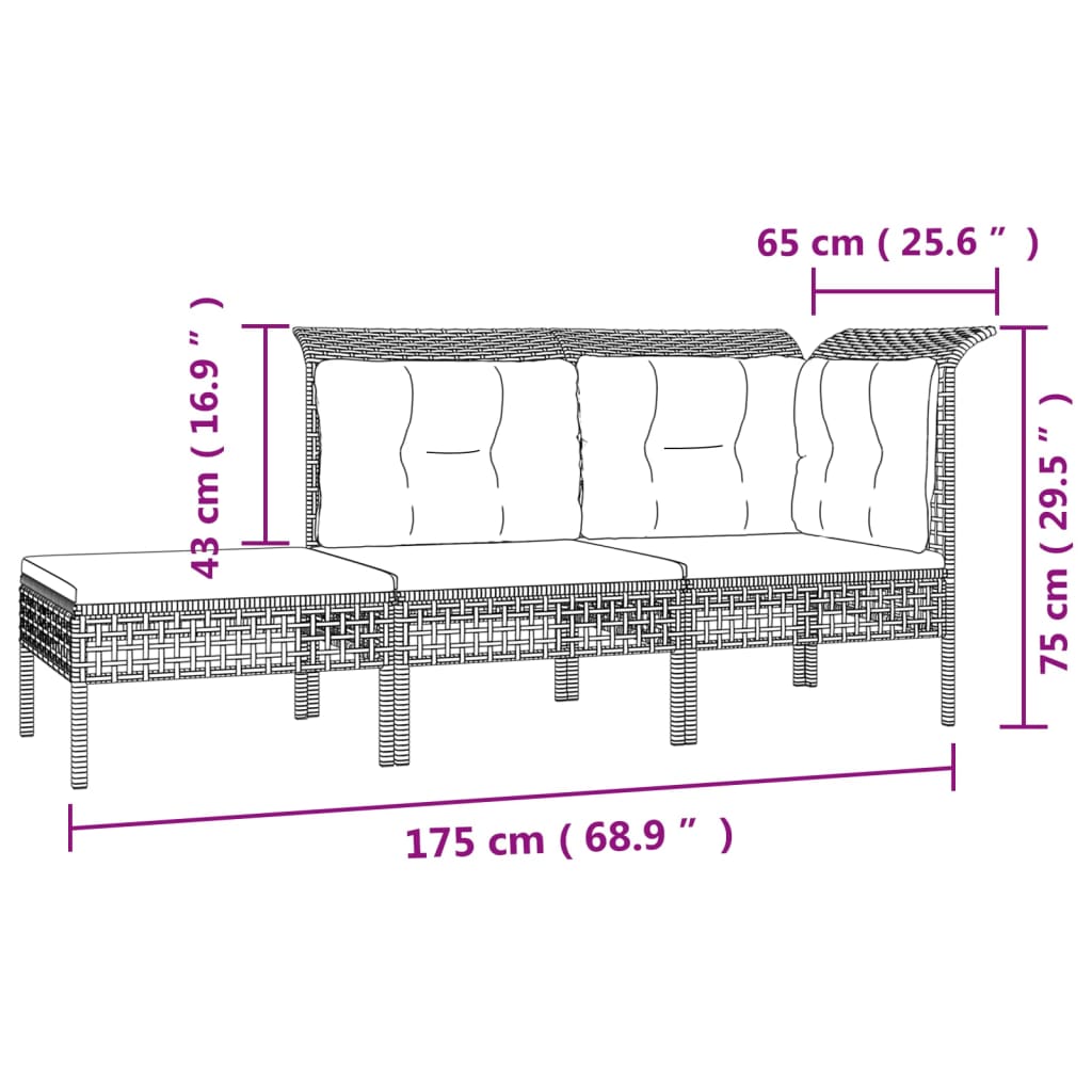 vidaXL Salon de jardin 7 pcs avec coussins Gris Résine tressée