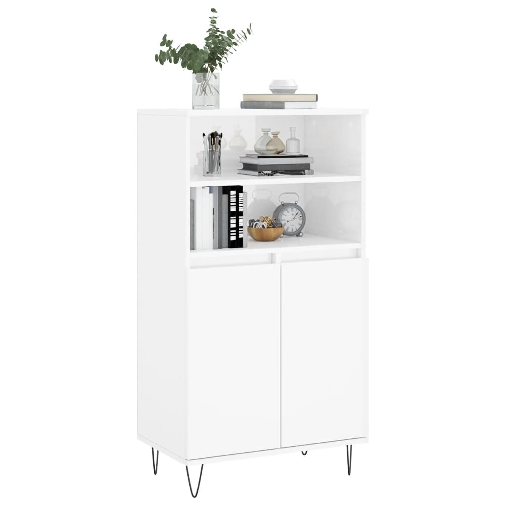 vidaXL Buffet haut Blanc brillant 60x36x110 cm Bois d'ingénierie