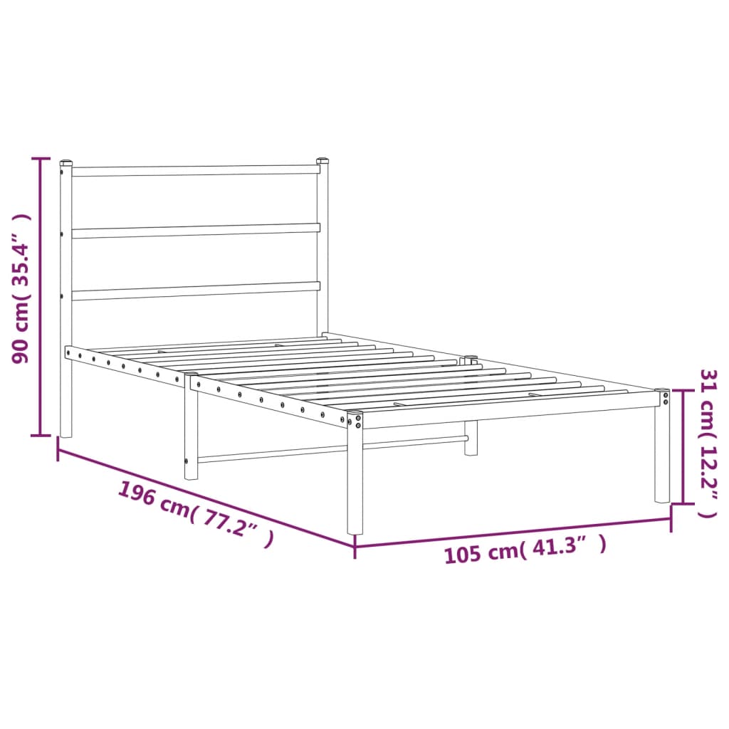 vidaXL Cadre de lit métal sans matelas avec tête de lit noir 100x190cm