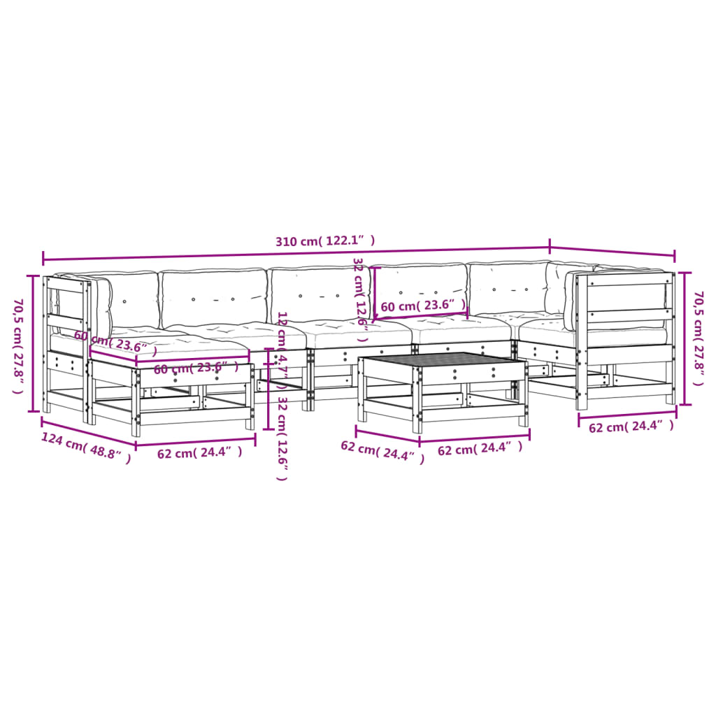 vidaXL Salon de jardin 8 pcs avec coussins bois de pin imprégné