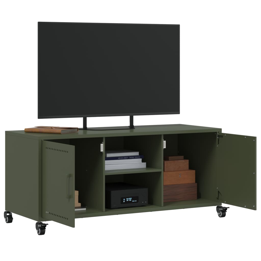 vidaXL Meuble TV vert olive 100,5x39x43,5 cm acier