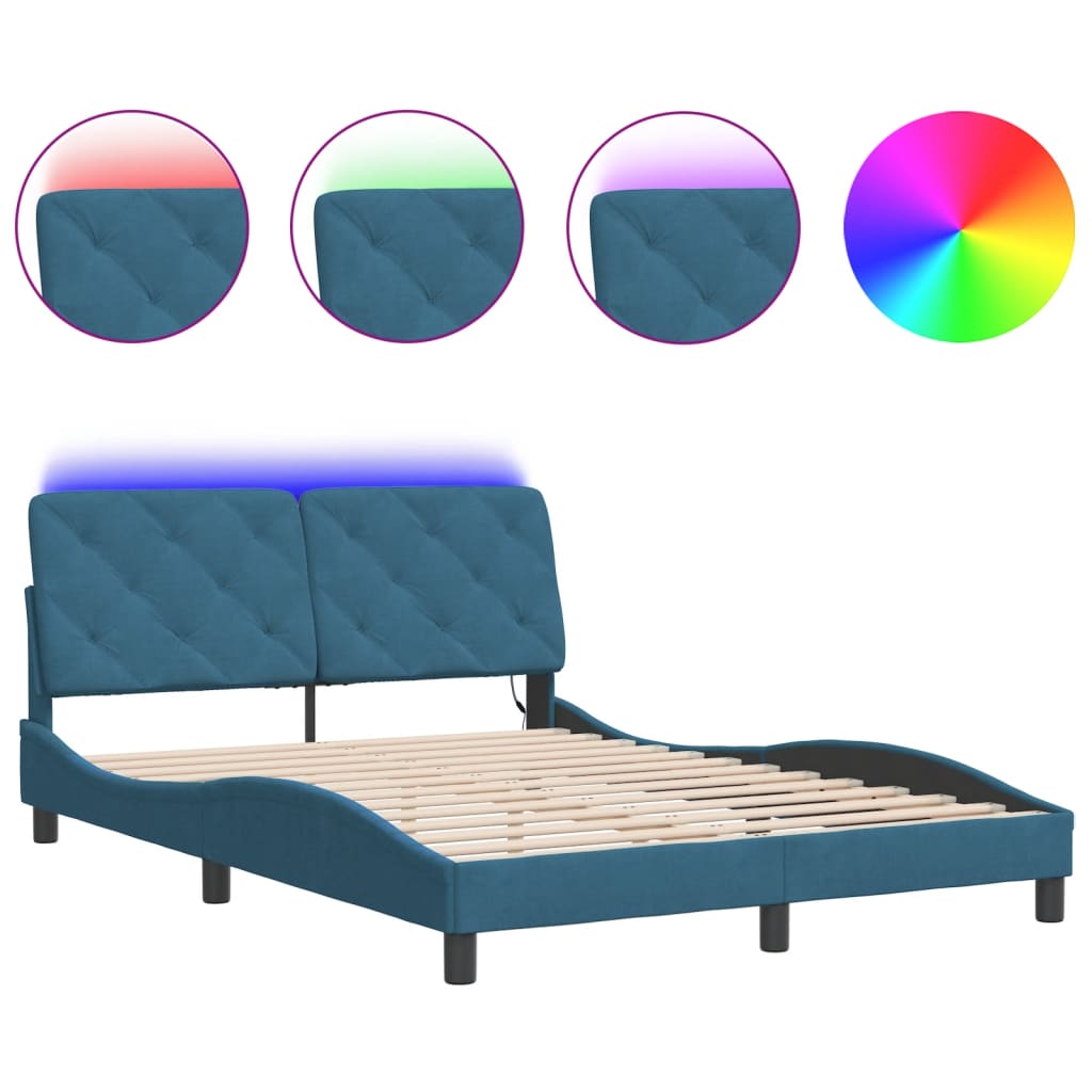 vidaXL Cadre de lit avec LED sans matelas bleu 140x190 cm velours