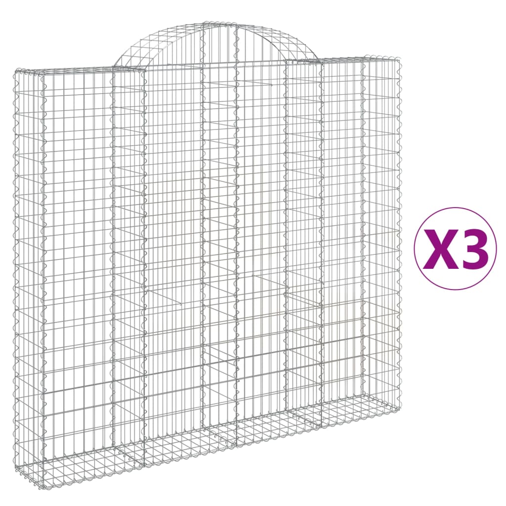 vidaXL Paniers à gabions arqués 3 pcs 200x30x180/200 cm Fer galvanisé