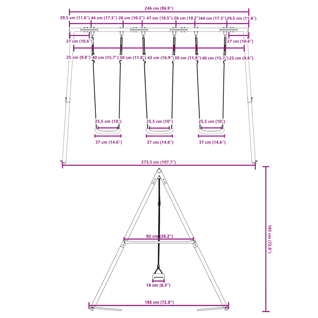 vidaXL Ensemble de balançoire d'extérieur avec 3 balançoires