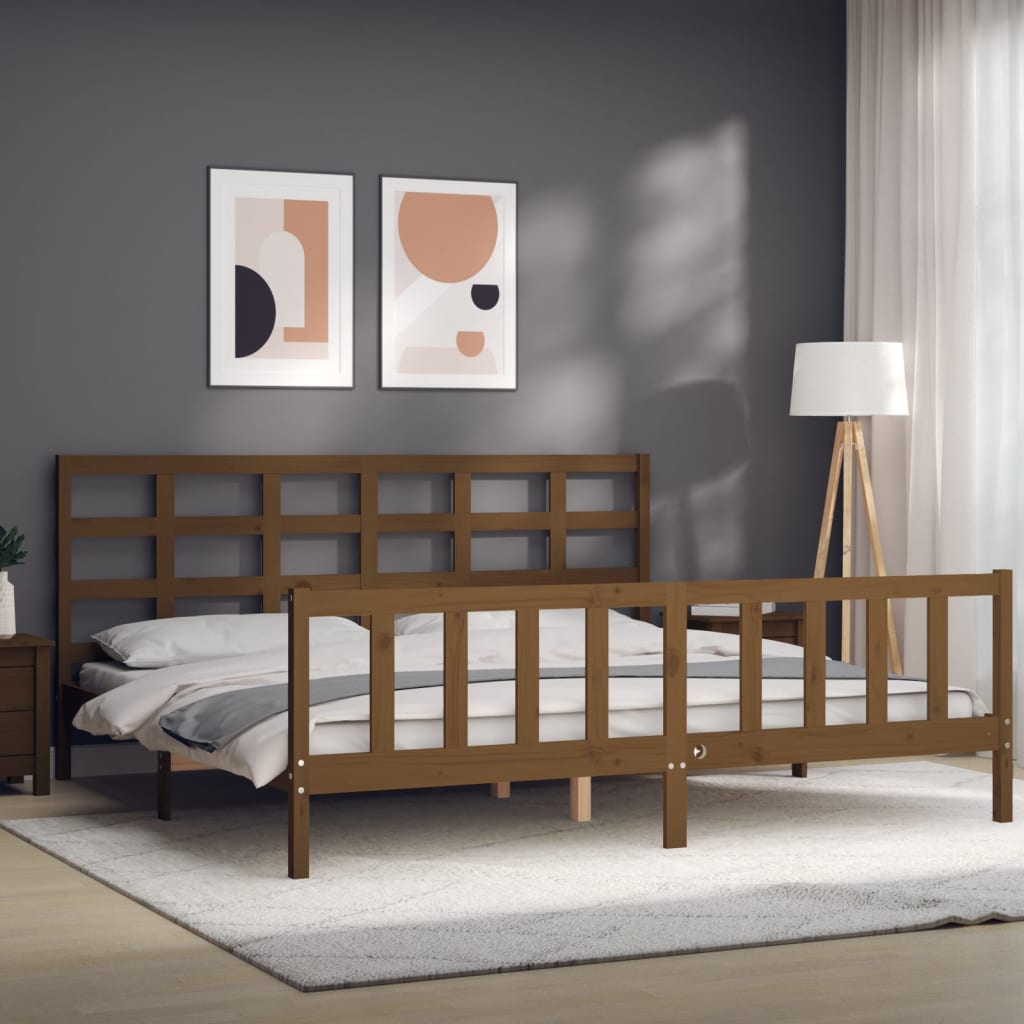 vidaXL Cadre de lit avec tête de lit marron miel 200x200cm bois massif