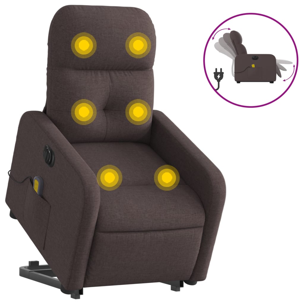 vidaXL Fauteuil inclinable de massage électrique Marron foncé Tissu