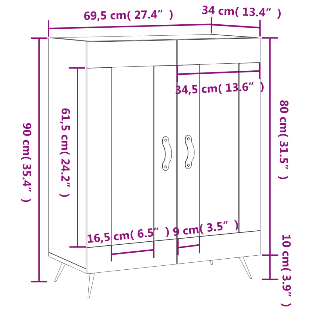 vidaXL Buffet sonoma gris 69,5x34x90 cm bois d'ingénierie